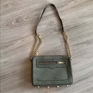 Olive Green Suede Leather Shoulder Bag with Gold Chain. Excellent condition